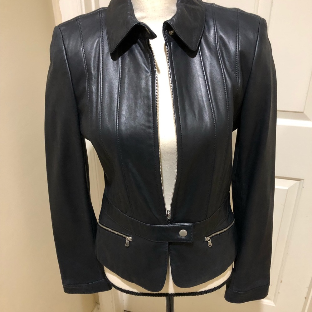 DKNY NAVY LEATHER JACKET